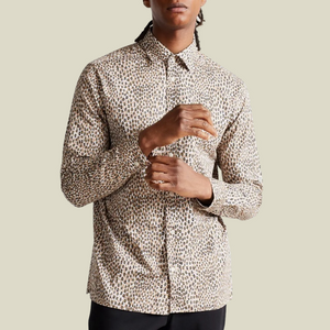 Ted Baker London Dunston Button Up Leopard Shirt Long Sleeve Tan Pattern Sz 6